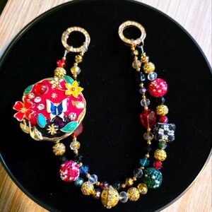 Floral Enamel & Beaded Rhinestone Handbag & Keychain Charm